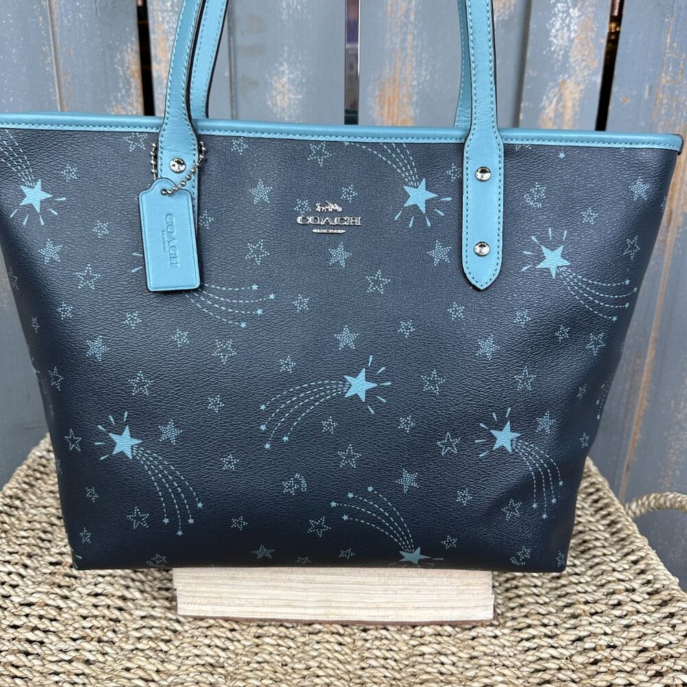 Coach Black Tote with Light Blue Star Print - Picture 2 of 16